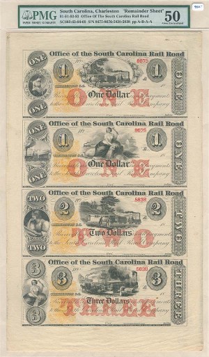 Office of the South Carolina Railroad Uncut Obsolete Sheet - Broken Bank Notes